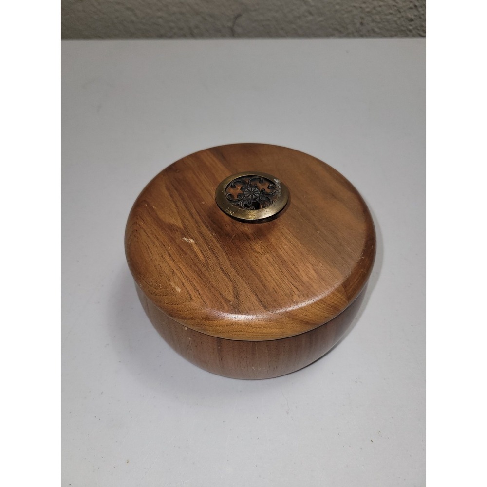 Solid Walnut Round‎ Wooden Trinket Box 3"x6"